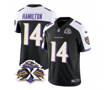 Men's Baltimore Ravens #14 Kyle Hamilton Black White 2023 F.U.S.E With Patch Throwback Vapor Limited Stitched Jersey