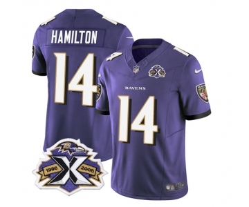 Men's Baltimore Ravens #14 Kyle Hamilton Purple 2023 F.U.S.E With Patch Throwback Vapor Limited Stitched Jersey