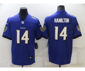 Men's Baltimore Ravens #14 Kyle Hamilton Purple Vapor Untouchable Limited Stitched Jersey