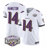 Men's Baltimore Ravens #14 Kyle Hamilton White F.U.S.E 2024 AFC North Division Champions Vapor Limited Football Jersey