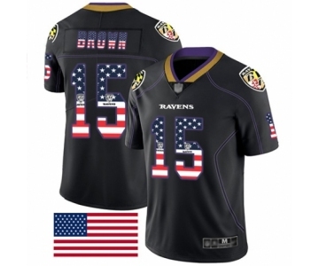 Men's Baltimore Ravens #15 Marquise Brown Limited Black Rush USA Flag Football Jersey