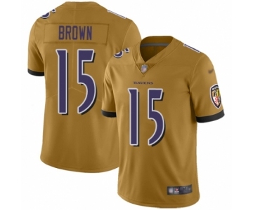 Men's Baltimore Ravens #15 Marquise Brown Limited Gold Inverted Legend Football Jersey