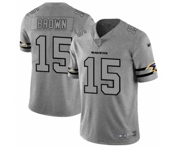 Men's Baltimore Ravens #15 Marquise Brown Limited Gray Team Logo Gridiron Football Jersey