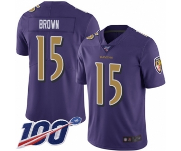 Men's Baltimore Ravens #15 Marquise Brown Limited Purple Rush Vapor Untouchable 100th Season Football Jersey