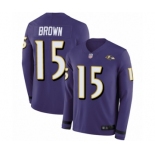 Men's Baltimore Ravens #15 Marquise Brown Limited Purple Therma Long Sleeve Football Jersey