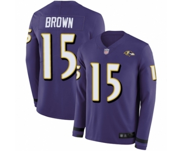 Men's Baltimore Ravens #15 Marquise Brown Limited Purple Therma Long Sleeve Football Jersey