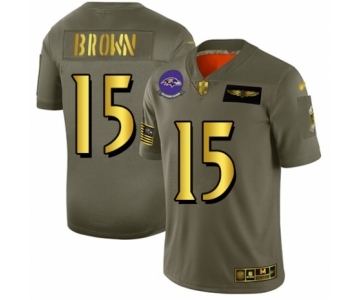 Men's Baltimore Ravens #15 Marquise Brown Olive Gold 2019 Salute to Service Limited Player Football Jersey