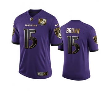 Men's Baltimore Ravens #15 Marquise Brown Purple Team 25th Season Golden Limited Football Jersey