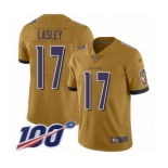 Men's Baltimore Ravens #17 Jordan Lasley Limited Gold Inverted Legend 100th Season Football Jersey