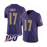 Men's Baltimore Ravens #17 Jordan Lasley Limited Purple Rush Vapor Untouchable 100th Season Football Jersey