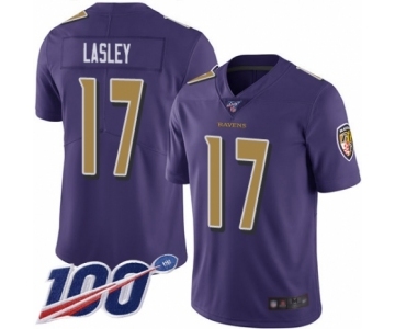 Men's Baltimore Ravens #17 Jordan Lasley Limited Purple Rush Vapor Untouchable 100th Season Football Jersey