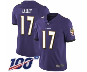 Men's Baltimore Ravens #17 Jordan Lasley Purple Team Color Vapor Untouchable Limited Player 100th Season Football Jersey