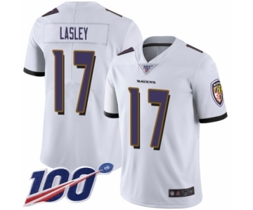 Men's Baltimore Ravens #17 Jordan Lasley White Vapor Untouchable Limited Player 100th Season Football Jersey