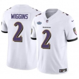 Men's Baltimore Ravens #2 Nate Wiggins White 2024 With Dradt Patch F.U.S.E Vapor Limited Football Jersey