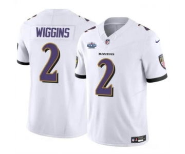 Men's Baltimore Ravens #2 Nate Wiggins White 2024 With Dradt Patch F.U.S.E Vapor Limited Football Jersey