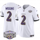 Men's Baltimore Ravens #2 Nate Wiggins White F.U.S.E 2024 AFC North Division Champions Vapor Limited Football Jersey