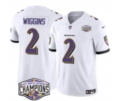 Men's Baltimore Ravens #2 Nate Wiggins White F.U.S.E 2024 AFC North Division Champions Vapor Limited Football Jersey