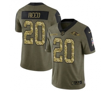 Men's Baltimore Ravens #20 Ed Reed 2021 Olive Camo Salute To Service Limited Stitched Football Jersey