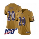 Men's Baltimore Ravens #20 Ed Reed Limited Gold Inverted Legend 100th Season Football Jersey