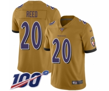 Men's Baltimore Ravens #20 Ed Reed Limited Gold Inverted Legend 100th Season Football Jersey