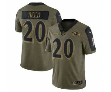 Men's Baltimore Ravens #20 Ed Reed Nike Olive 2021 Salute To Service Retired Player Limited Jersey