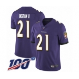 Men's Baltimore Ravens #21 Mark Ingram II Purple Team Color Vapor Untouchable Limited Player 100th Season Football Jersey