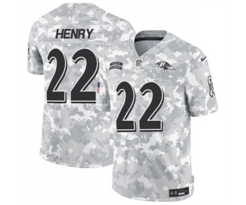 Men's Baltimore Ravens #22 Derrick Henry 2024 F.U.S.E. Arctic Camo Salute to Service Limited Football Stitched Jersey