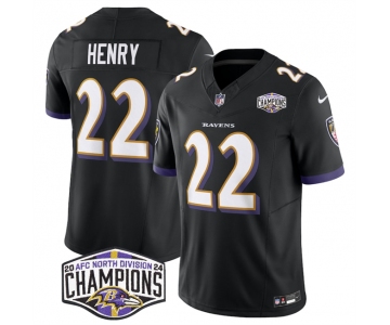 Men's Baltimore Ravens #22 Derrick Henry Black F.U.S.E 2024 AFC North Division Champions Vapor Limited Football Jersey