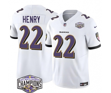 Men's Baltimore Ravens #22 Derrick Henry White F.U.S.E 2024 AFC North Division Champions Vapor Limited Football Jersey