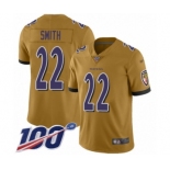 Men's Baltimore Ravens #22 Jimmy Smith Limited Gold Inverted Legend 100th Season Football Jersey