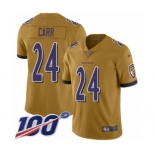 Men's Baltimore Ravens #24 Brandon Carr Limited Gold Inverted Legend 100th Season Football Jersey