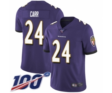 Men's Baltimore Ravens #24 Brandon Carr Purple Team Color Vapor Untouchable Limited Player 100th Season Football Jersey