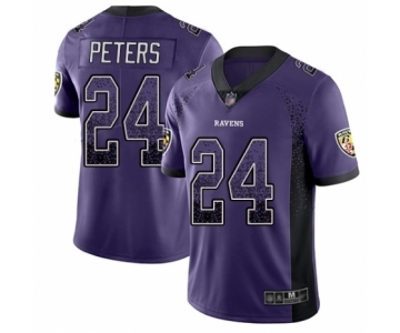 Men's Baltimore Ravens #24 Marcus Peters Limited Purple Rush Drift Fashion Football Jersey