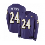 Men's Baltimore Ravens #24 Marcus Peters Limited Purple Therma Long Sleeve Football Jersey