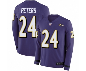 Men's Baltimore Ravens #24 Marcus Peters Limited Purple Therma Long Sleeve Football Jersey