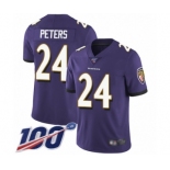 Men's Baltimore Ravens #24 Marcus Peters Purple Team Color Vapor Untouchable Limited Player 100th Season Football Jersey