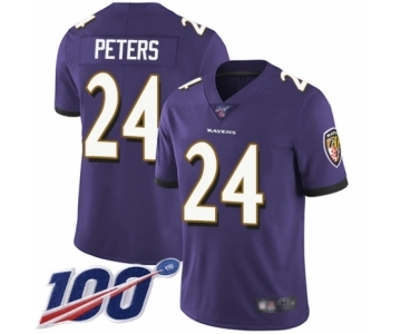 Men's Baltimore Ravens #24 Marcus Peters Purple Team Color Vapor Untouchable Limited Player 100th Season Football Jersey