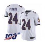 Men's Baltimore Ravens #24 Marcus Peters White Vapor Untouchable Limited Player 100th Season Football Jersey