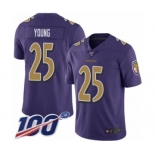 Men's Baltimore Ravens #25 Tavon Young Limited Purple Rush Vapor Untouchable 100th Season Football Jersey