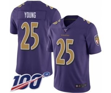 Men's Baltimore Ravens #25 Tavon Young Limited Purple Rush Vapor Untouchable 100th Season Football Jersey