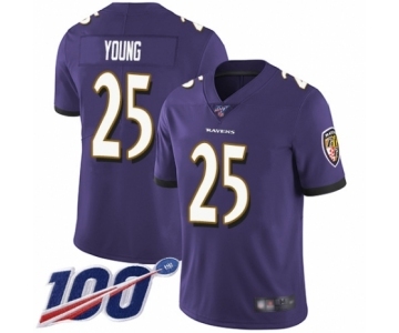 Men's Baltimore Ravens #25 Tavon Young Purple Team Color Vapor Untouchable Limited Player 100th Season Football Jersey