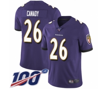 Men's Baltimore Ravens #26 Maurice Canady Purple Team Color Vapor Untouchable Limited Player 100th Season Football Jersey