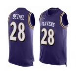 Men's Baltimore Ravens #28 Justin Bethe Limited Purple Player Name & Number Tank Top Football Jersey