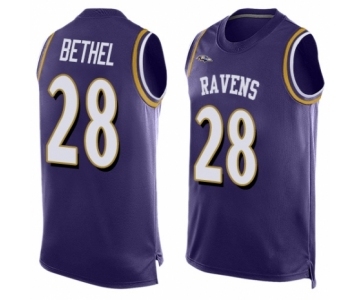 Men's Baltimore Ravens #28 Justin Bethe Limited Purple Player Name & Number Tank Top Football Jersey