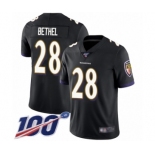 Men's Baltimore Ravens #28 Justin Bethel Black Alternate Vapor Untouchable Limited Player 100th Season Football Jersey