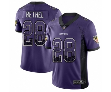 Men's Baltimore Ravens #28 Justin Bethel Limited Purple Rush Drift Fashion Football Jersey