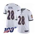 Men's Baltimore Ravens #28 Justin Bethel White Vapor Untouchable Limited Player 100th Season Football Jersey