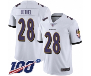 Men's Baltimore Ravens #28 Justin Bethel White Vapor Untouchable Limited Player 100th Season Football Jersey