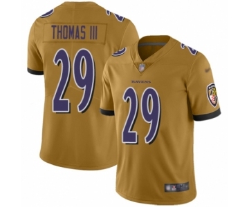 Men's Baltimore Ravens #29 Earl Thomas III Limited Gold Inverted Legend Football Jersey