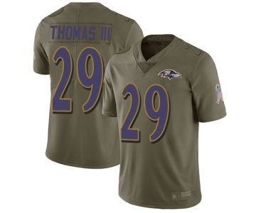 Men's Baltimore Ravens #29 Earl Thomas III Limited Olive 2017 Salute to Service Football Jersey